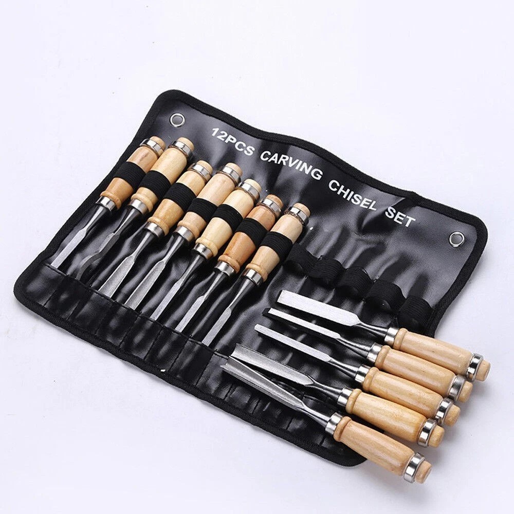 Wood Carving Hand Chisel Tool Set Professional Woodworking Gouges Steel 12 PCS