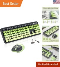 Full-Size Wireless Retro Keyboard and Mouse Set - 104 Round Keycaps, OTG Support
