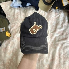Vintage West Virginia, Navy Blue And Tan Hat With Embroidered Leather WV Logo