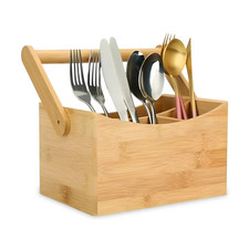 4 Compartment Bamboo Cutlery Caddy Utensil Rack Condiments Holder Divider Home