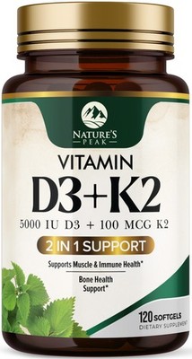 Vitamin D3 K2 Supplement|5000 IU Vitamin D3 & 100 mcg Vitamin K2, 2 in 1 Vitamin