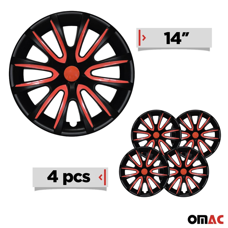 14" Wheel Covers Hubcaps for Honda Black Matt Red Matte - Image 3 of 4