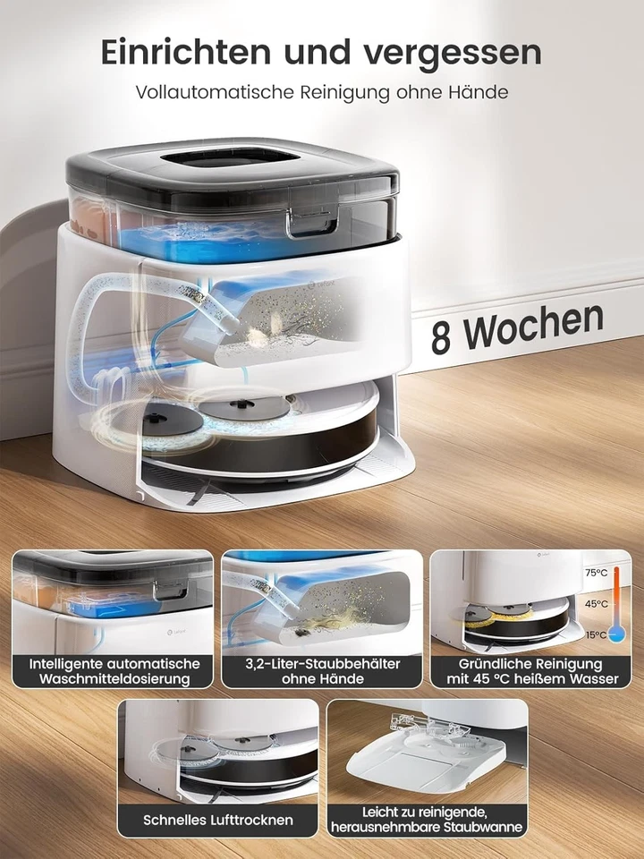 Saugroboter 12000Pa Staubsauger mit Wischfunktion&Absaug in einem Dock,Gebraucht - Bild 3 von 4