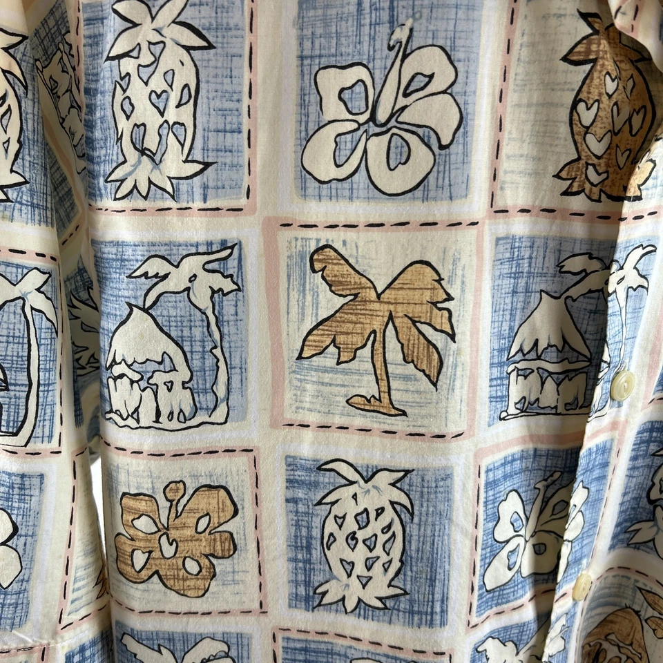Camisa REYN SPOONER Para Hombre Azul Blanco Tostado Hawaiana Abotonada De Colección Talla Pequeña Foto 2 de 4