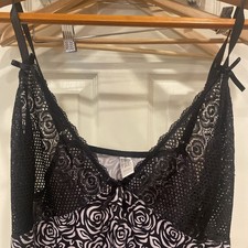 3X Delta Burke Black Roses Flora Lace Babydoll Lingerie Nightie Chemise Slip