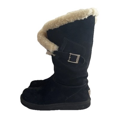 Ugg Boots Messenger Pocket Black Suede Leather 5358 Sherpa Lined Buckle Trim 6 M