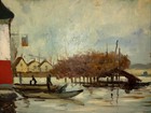 Vintage Original Impressionist Harbor Landscape Oil Painting Signed Framed Boats — photo 9