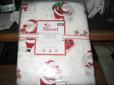 NEW Pottery Barn Kids HERITAGE SANTA Organic Flannel Twin Sheet Set Christmas