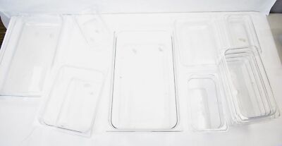 Lot Of 9 Vigor Assorted Clear Plastic Steam Prep Commercial Food Pans Deep Set