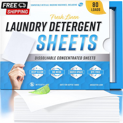 Laundry Detergent Sheets Eco Washing Strips - 80 Loads, Liquidless Fresh Scented