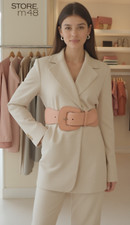 Women Light Powder Pink Wide Stretch Hip High Waist Belt Square Buckle Fit M L