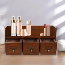 Retro 3 Drawers Wood Desktop Storage Cabinet Cosmetic Jewelry Organizing Cabinet