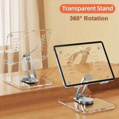 Transparent 360° Rotation Tablet Stand Base Desk Mount Holder For iPad iPhone