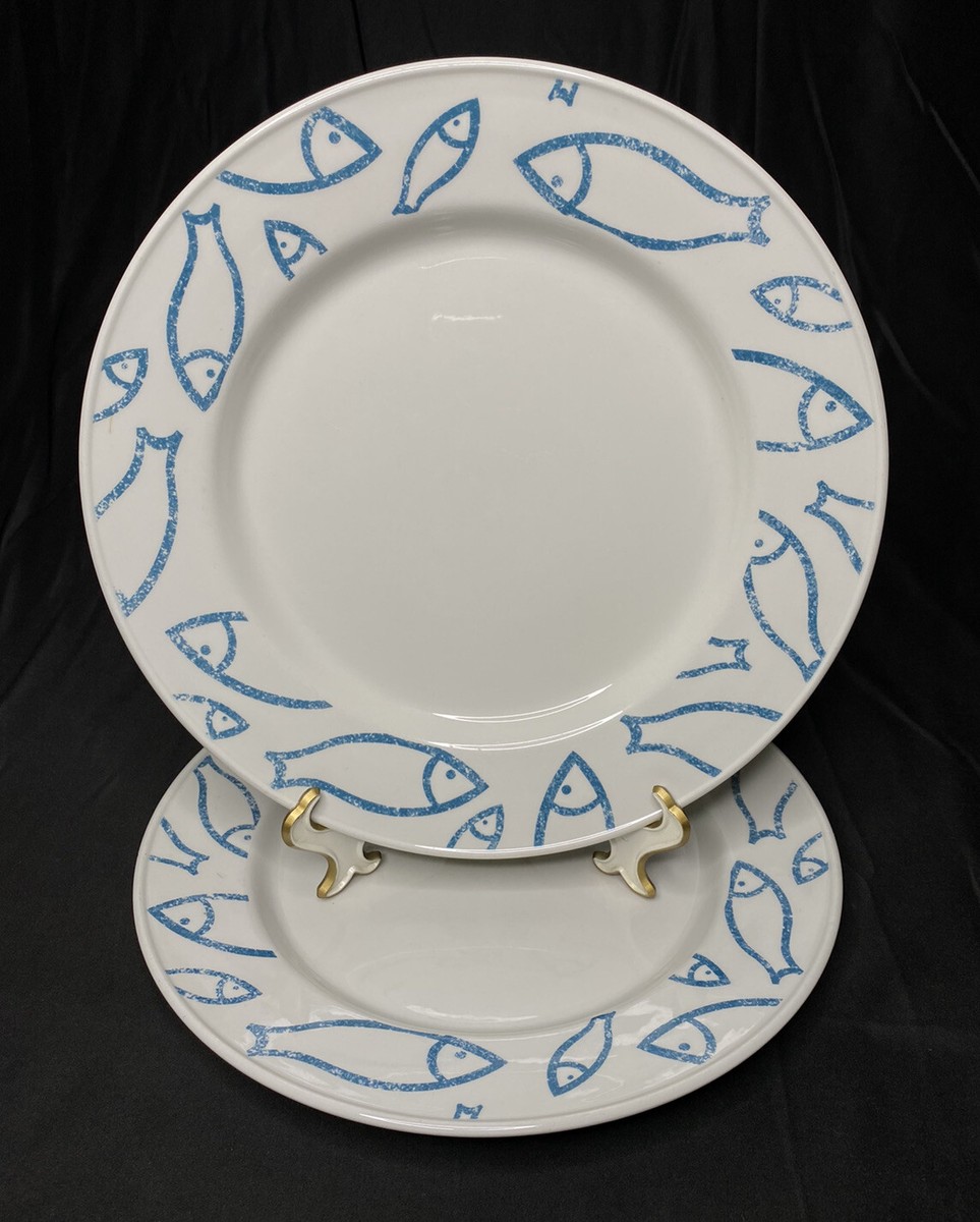 Set of Steelite International Blue Fish Dinner Plates 11-3/4