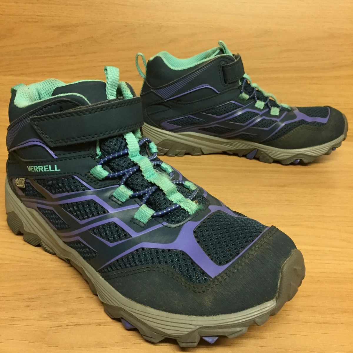 Merrell ML G Moab Mid Walking Shoes Dry Select Blue Purple Hook and Loop UK 3
