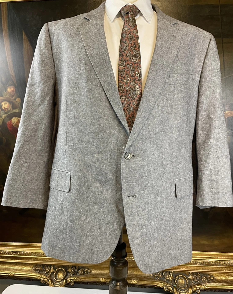 Stafford 44R Light Gray Heather Linen & Cotton Classic Fit 2Btn Blazer Jacket - Image 2 of 4