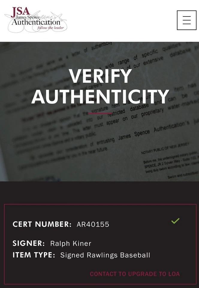 Ralph McPherran Kiner Pittsburgh Pirates Signed Autographed Baseball JSA COA - Image 3 of 4