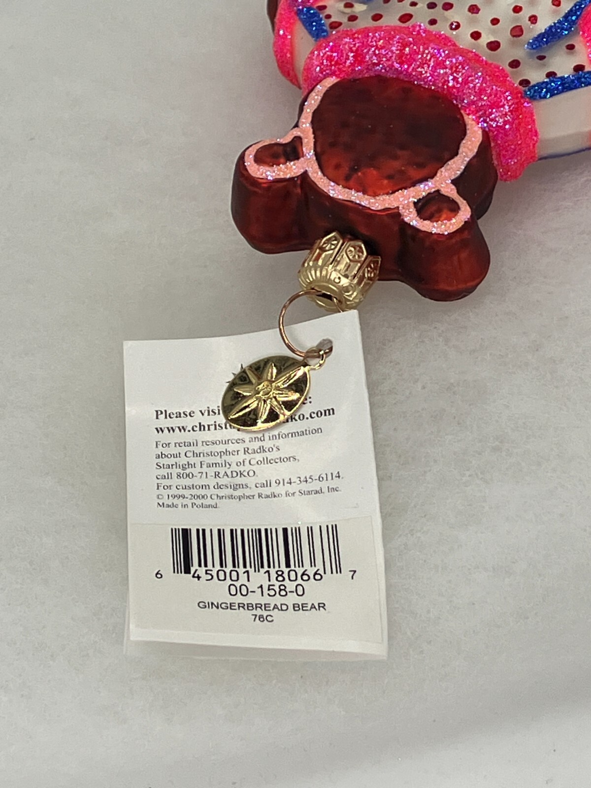 Vintage NEW Christopher RADKO 2000 GINGERBREAD BEAR Glass Ornament 00-158-0