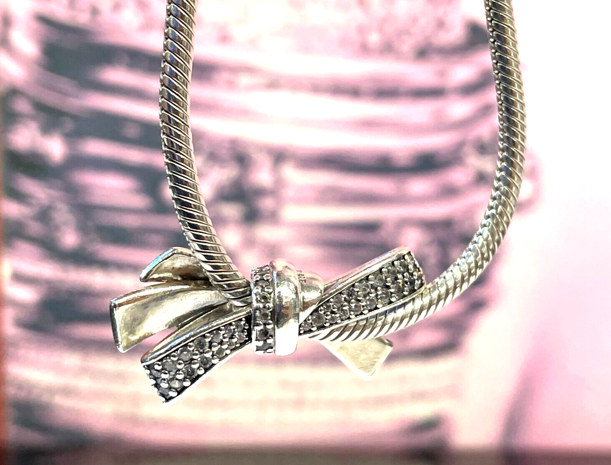 XL Pandora Sterling Silver Brilliant Cubic Zirconia Bow Pendant Charm  #797241CZ