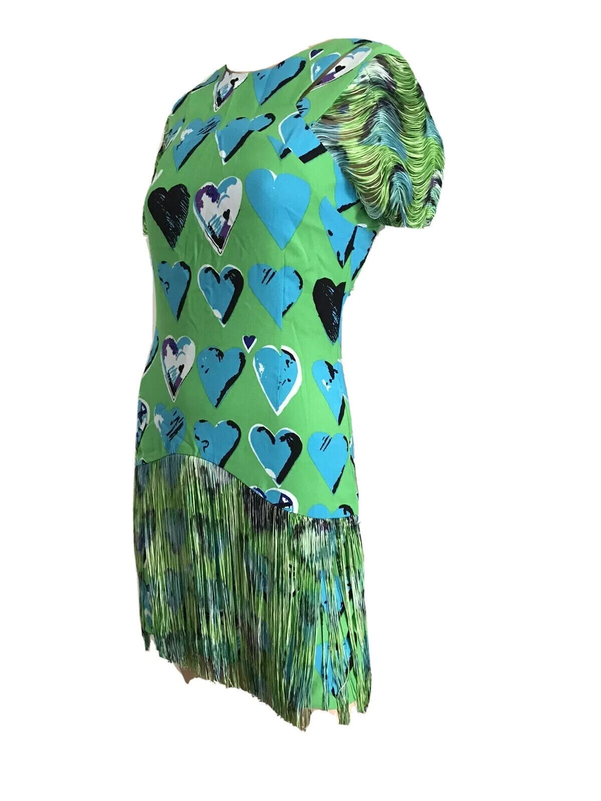 ABITO DA 20 VERSACE H&M HEART FLAPPER FRANGE ART DECO UK 8 EU 34 US 4 PICCOLO NUOVO CON ETICHETTE
