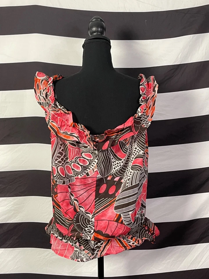 Top Baby Phat Para Mujer M Hombro Descubierto Rosa Marrón Volantes Geo Y2K Algodón Seda Foto 3 de 4