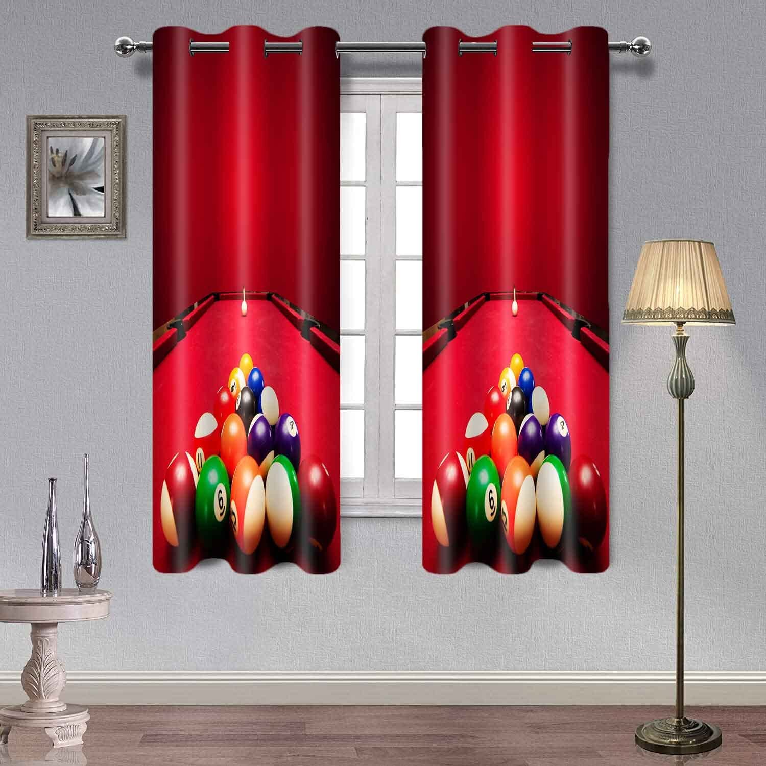 Billiard themed curtains 63 inches long for game room window decor