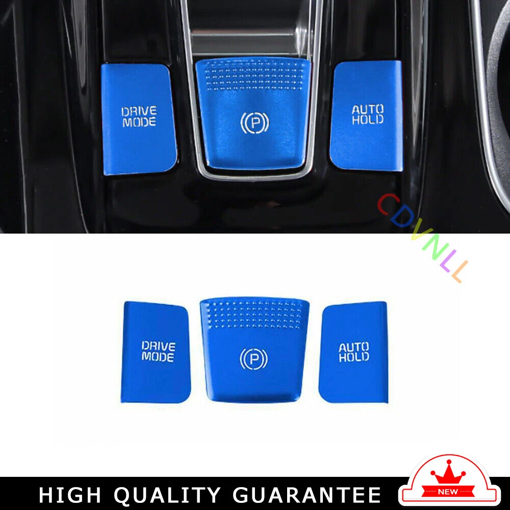 Center Console Button Switch Cover 3PCS For Kia Carnival 2022-2023 Blue Aluminum