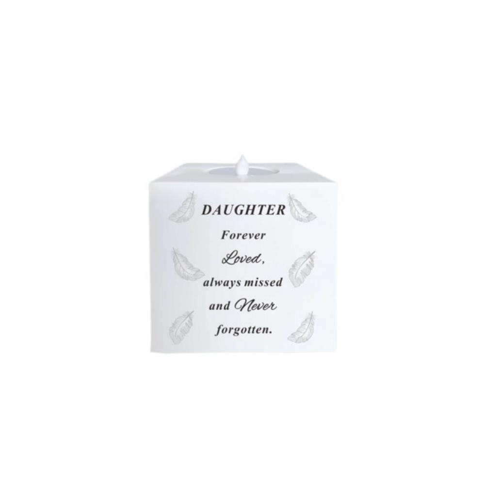 Grave Memorial Ornament Graveside Led Flickering Candle Feather Design Daughter