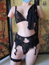 Women's Lingerie 5 Piece Set Bra/Thong/Skirt w/Garter Belt/ Garter/Nylons Size S