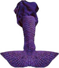 CCC Knitted Mermaid Tail Blanket Kids Adults Purple Multicolor Crochet Gifting