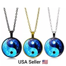 New Yin Yang Fashion Necklaces Unisex Cabochon Glass Pendant Tai Chi Dragon Moon