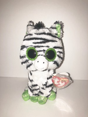 TY ZIG ZAG ZEBRA 6'' BEANIE BOOS-NEW W/ TAG-SHINY GREEN EARS AND HOOVES-BEAUTIFUL
