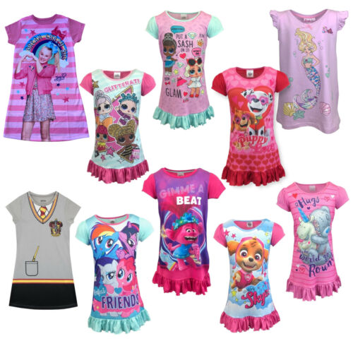 Girls Nightdress Nightie Pyjamas Nighty Disney Bluey My Little Pony Barbie LOL - Afbeelding 1 van 31