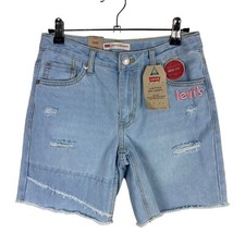NWT Girls Levi  s Jean Shorts Size 14 Light Wash Blue Denim Pink Embroidery