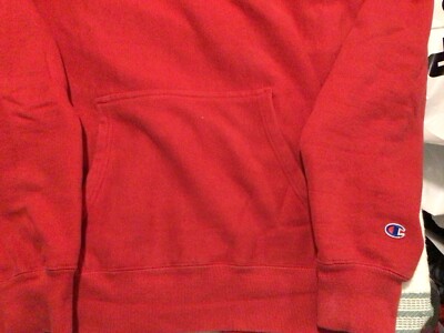 Mens Champion Reverse Weave Red Hoodie Sweatshirt - Sewn Big C