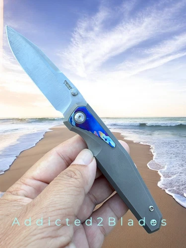 Pena Knives Alacran Knife 3.38" M390 Steel Blade Titanium Mokuti Kit Folder