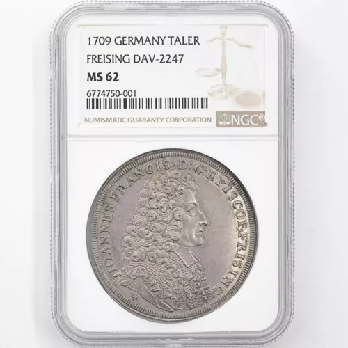 1709 Germany Freising 1 Thaler Silver Coin FREISING DAV-2247 NGC MS 62