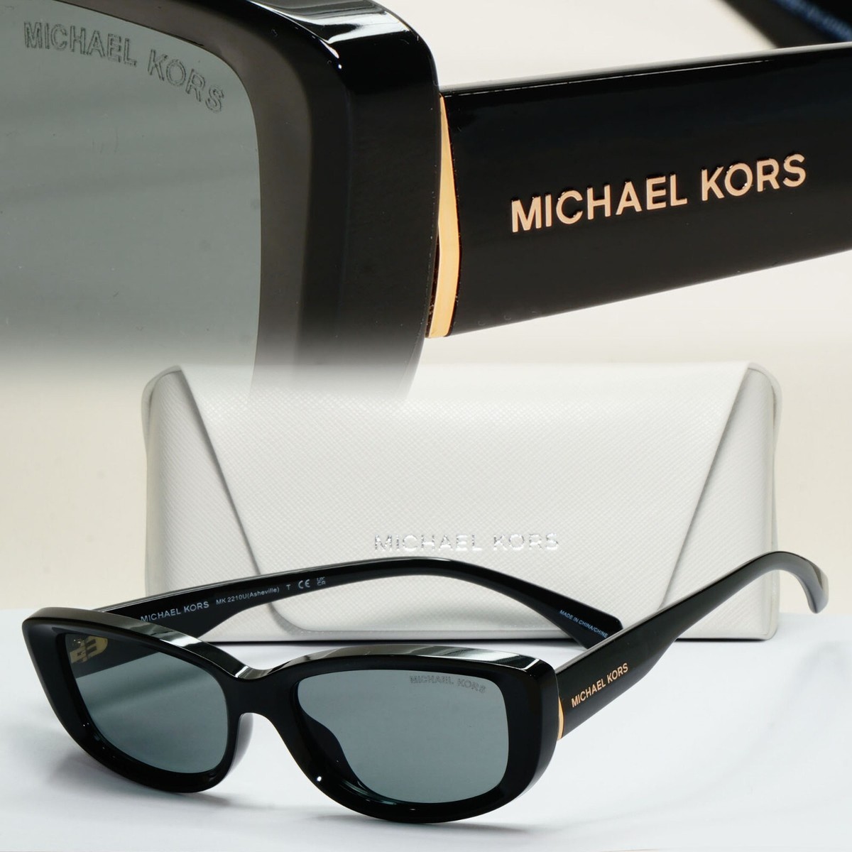 Michael Kors Sunglasses Asheville Black Glossy Grey Rectangle MK