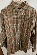 Mens RALPH LAUREN classic Fit Sz 17/XL Brown Plaid Button Up Shirt L/s Z