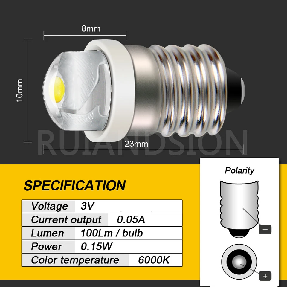 DC 1.5V / 3V / 4.5V / 6V / 12V Base de tornillo E10 COB LED Linterna Bombilla Lámpara - Imagen 4 de 4