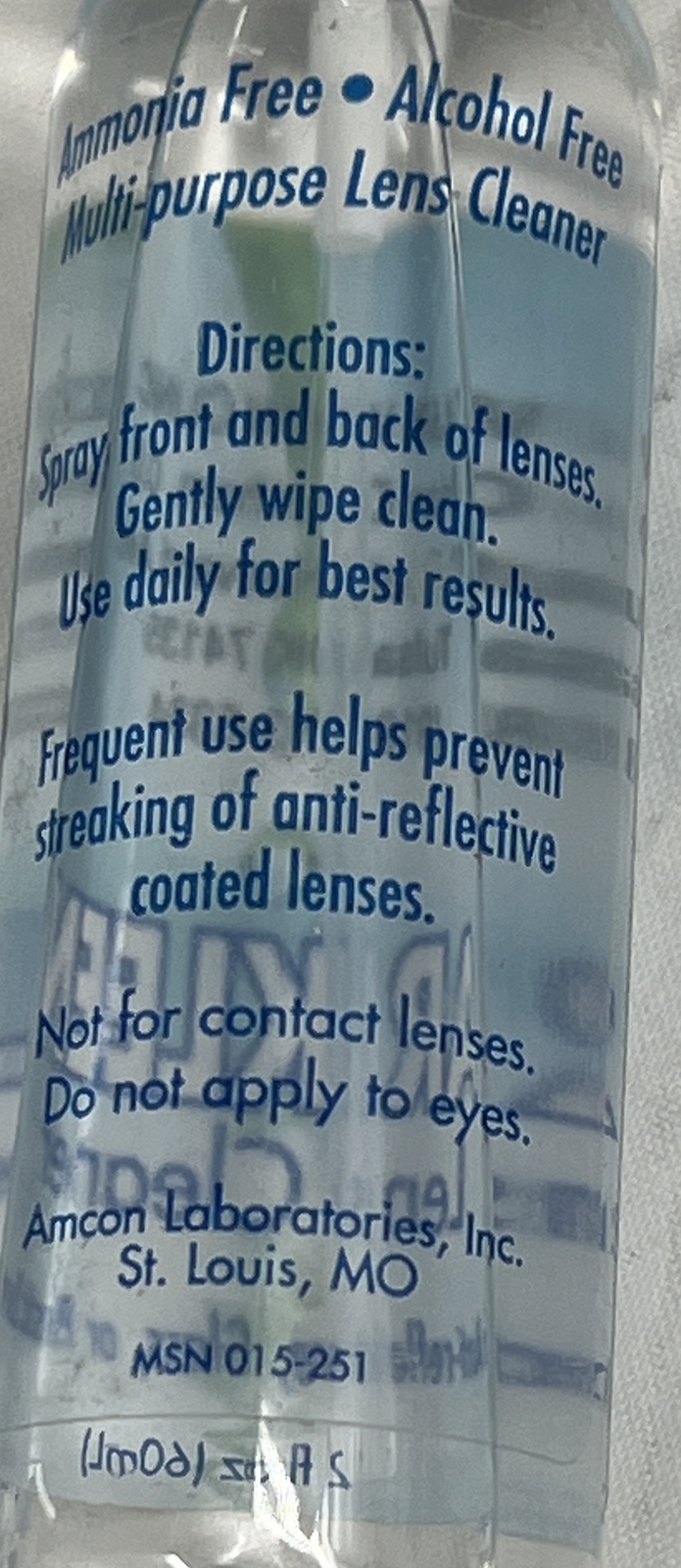 Anti Reflective AR Kleen Eyeglass Lens Cleaner Spray 2 oz. (60 ml) Bulk