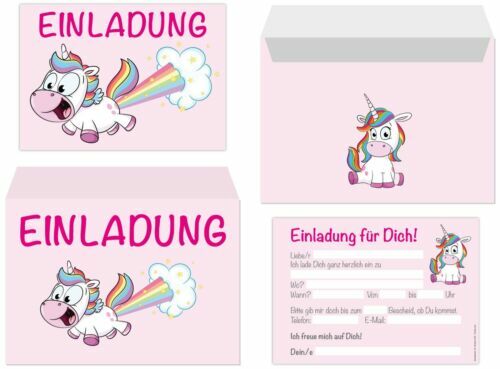 Junaversum 12 Einladungskarten – 5. Kindergeburtstag Mädchen Einhorn Regenbogen – A6 Mit UV-Lack