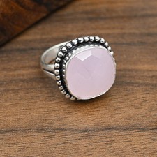 Pink Chalcedony Gemstone Handmade 925 Sterling Silver Ring Jewelry For Women