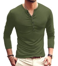 Henley T-Shirt Tendance décontracté à Manches Longues pour Homme XXL Vert Armée