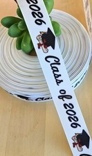 7/8" 1 YD Graduation Grosgrain Ribbon Grad Hats Scroll Class of 2026