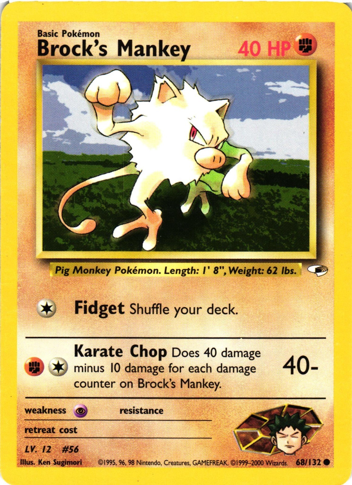 Pokémon TCG Brock's Mankey Gym Heroes 68/132 Regular Unlimited Common MP