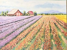 9x12” Original Impressionism Barn Flower Field Landscape Painting Unframed