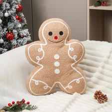 Christmas Gingerbread Throw Pillow,Soft Fleece Sherpa Xmas Gingerbread Shaped...