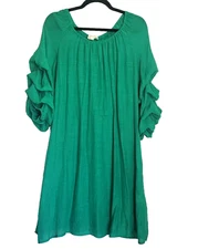 Indigo Rose Lined Green Dress Flowing Puffy Sleeve Peasant Festive Womens Sz 1X
