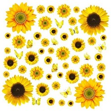 54Pcs Sunflower Wall Stickers Removable 3D Sunflower Decor Mural Self-Adhesive